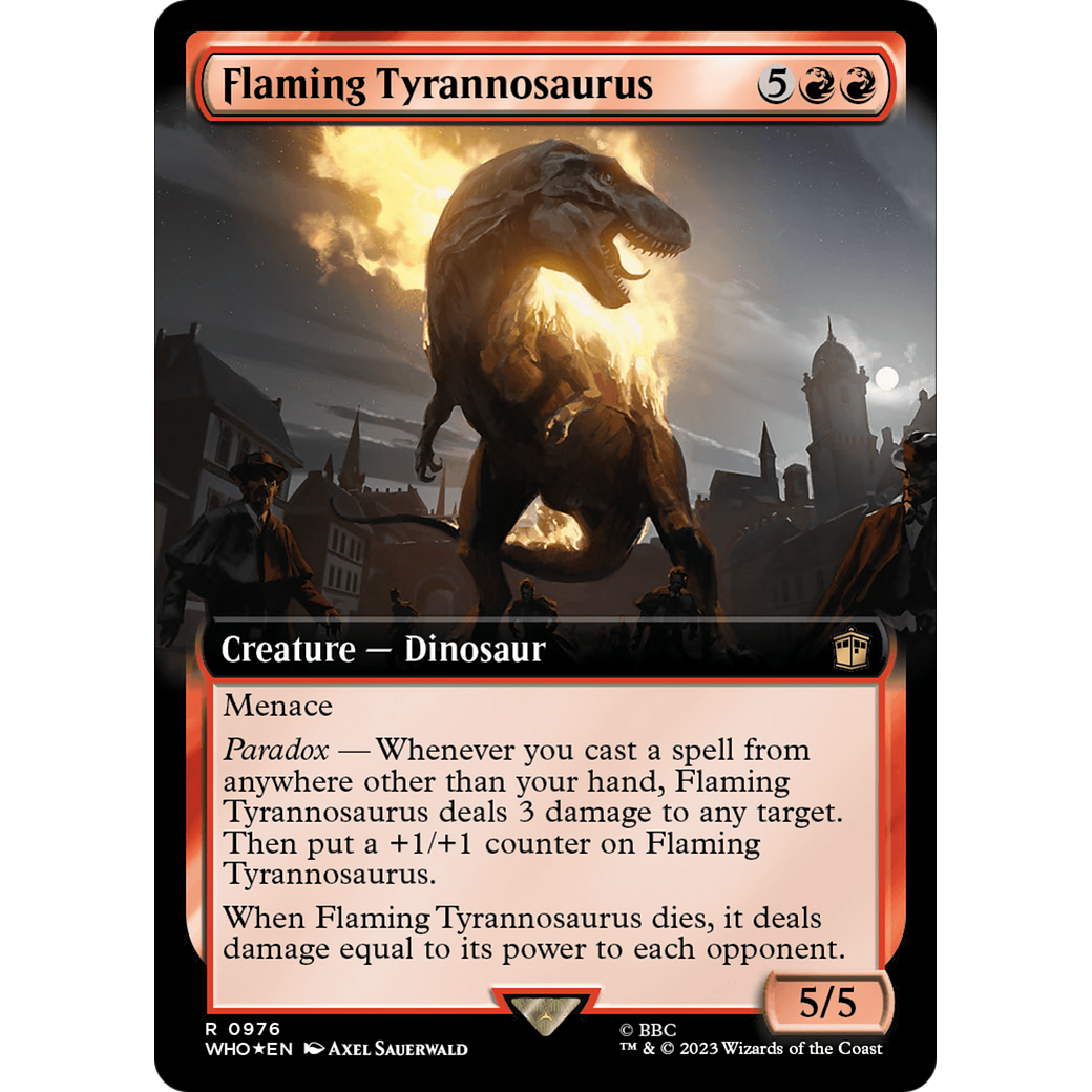 Flaming Tyrannosaurus (Extended Art) (Surge Foil) (WHO-976) - Doctor Who: (Extended Art) Foil