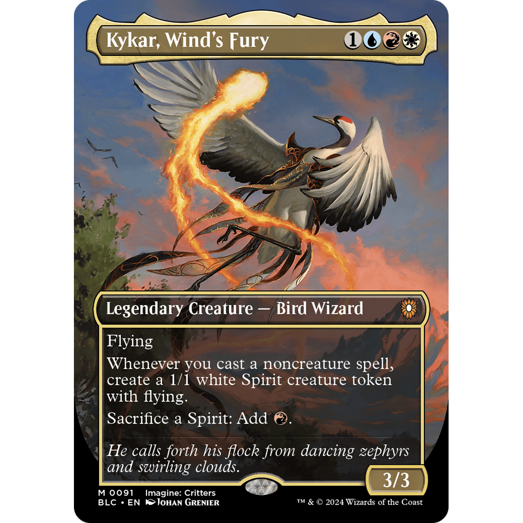 Kykar, Wind's Fury (Borderless) (BLC-091) - Bloomburrow Commander (Borderless) Foil