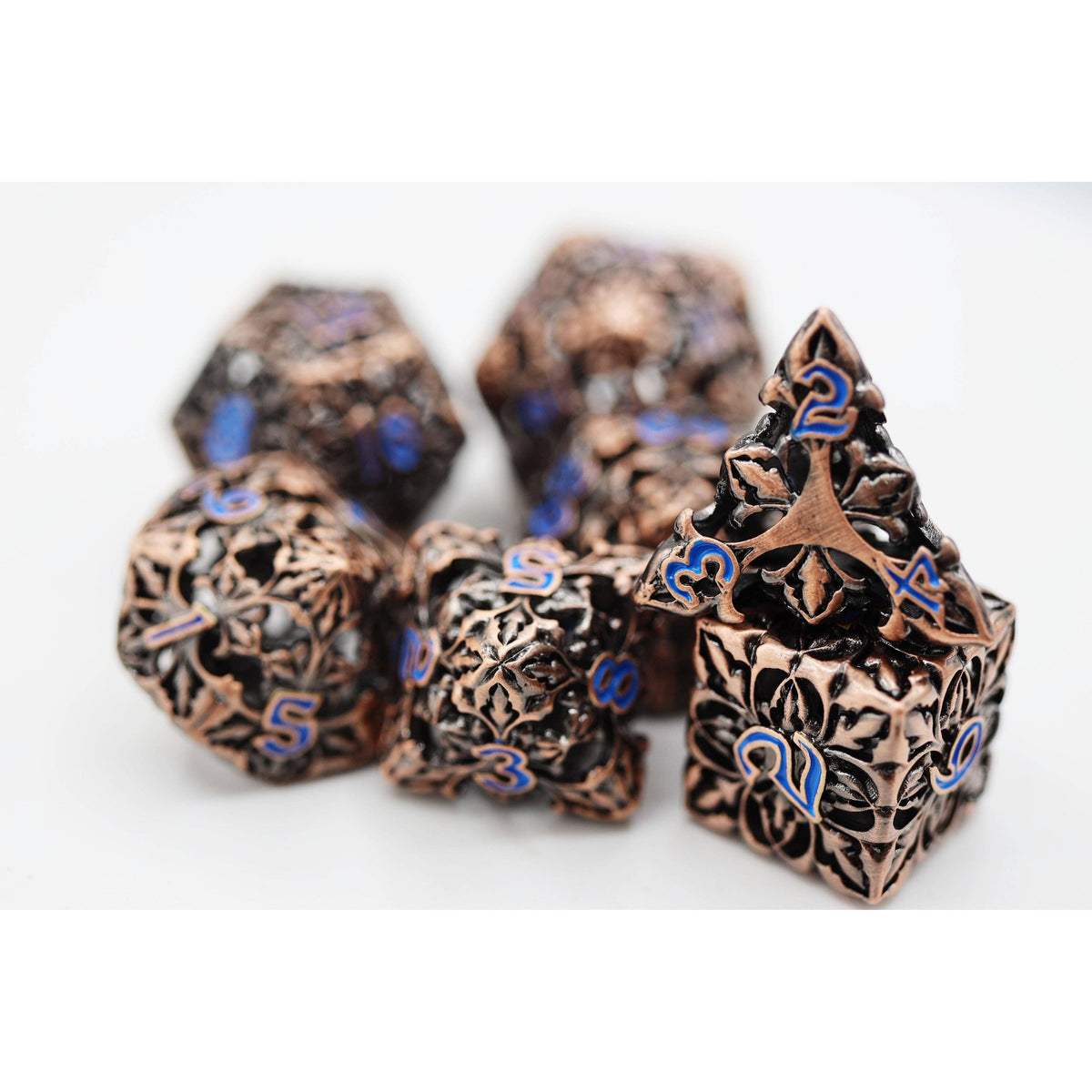 Fleur de Lis: Copper Azul - Hollow Metal RPG Dice Set