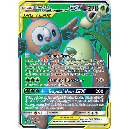 Rowlet & Alolan Exeggutor GX (Full Art) 214/236 - SM  Unified Minds Holofoil