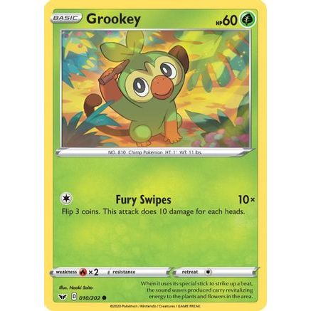 Grookey (010) 10/202 - SWSH01 Sword & Shield Base Set Reverse Holofoil
