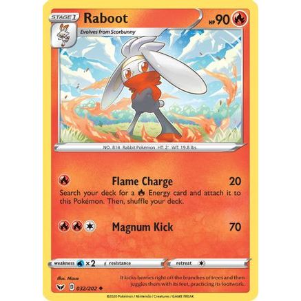 Raboot (032) 32/202 - SWSH01 Sword & Shield Base Set Reverse Holofoil