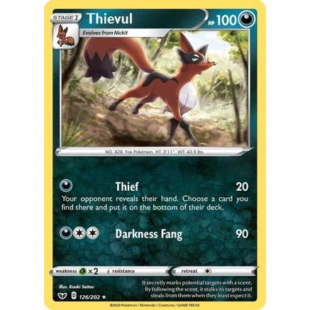 Thievul 126/202 - SWSH01 Sword & Shield Base Set Reverse Holofoil
