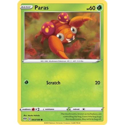 Paras 3/189 - SWSH03 Darkness Ablaze Reverse Holofoil