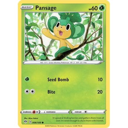 Pansage 6/189 - SWSH03 Darkness Ablaze Reverse Holofoil