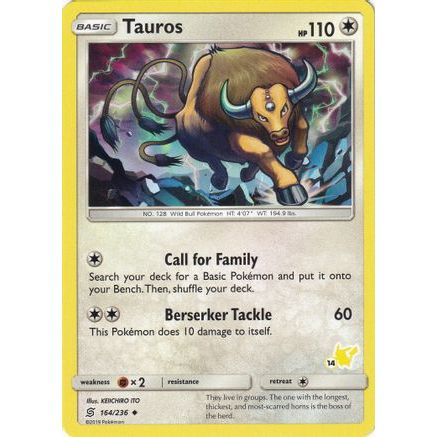 Tauros - 164/236 (#14 Pikachu Stamped) - Battle Academy