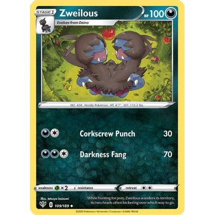 Zweilous 109/189 - SWSH03 Darkness Ablaze Reverse Holofoil