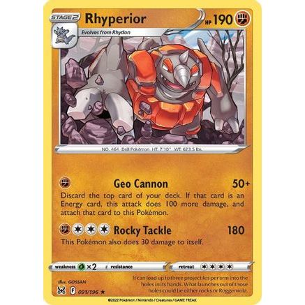 Rhyperior 91/196 - SWSH11 Lost Origin Reverse Holofoil