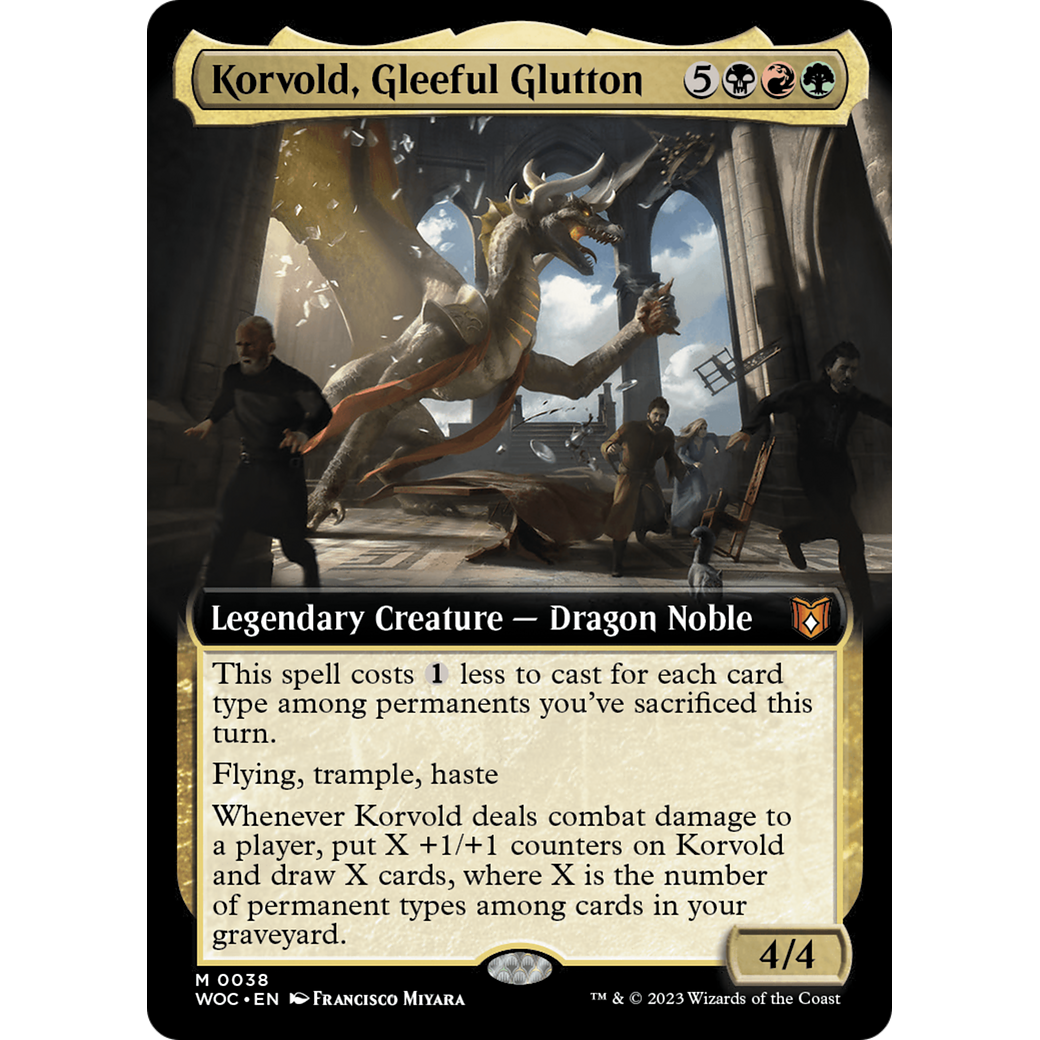 Korvold, Gleeful Glutton (WOC-038) - Wilds of Eldraine Commander: (Extended Art) Foil