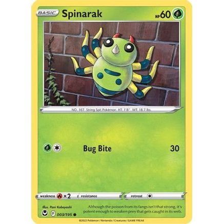 Spinarak 3/195 - SWSH12 Silver Tempest Reverse Holofoil