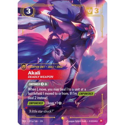 Akali - Deadly Weapon (Alternate Art) (021a/166) - Vendetta Foil