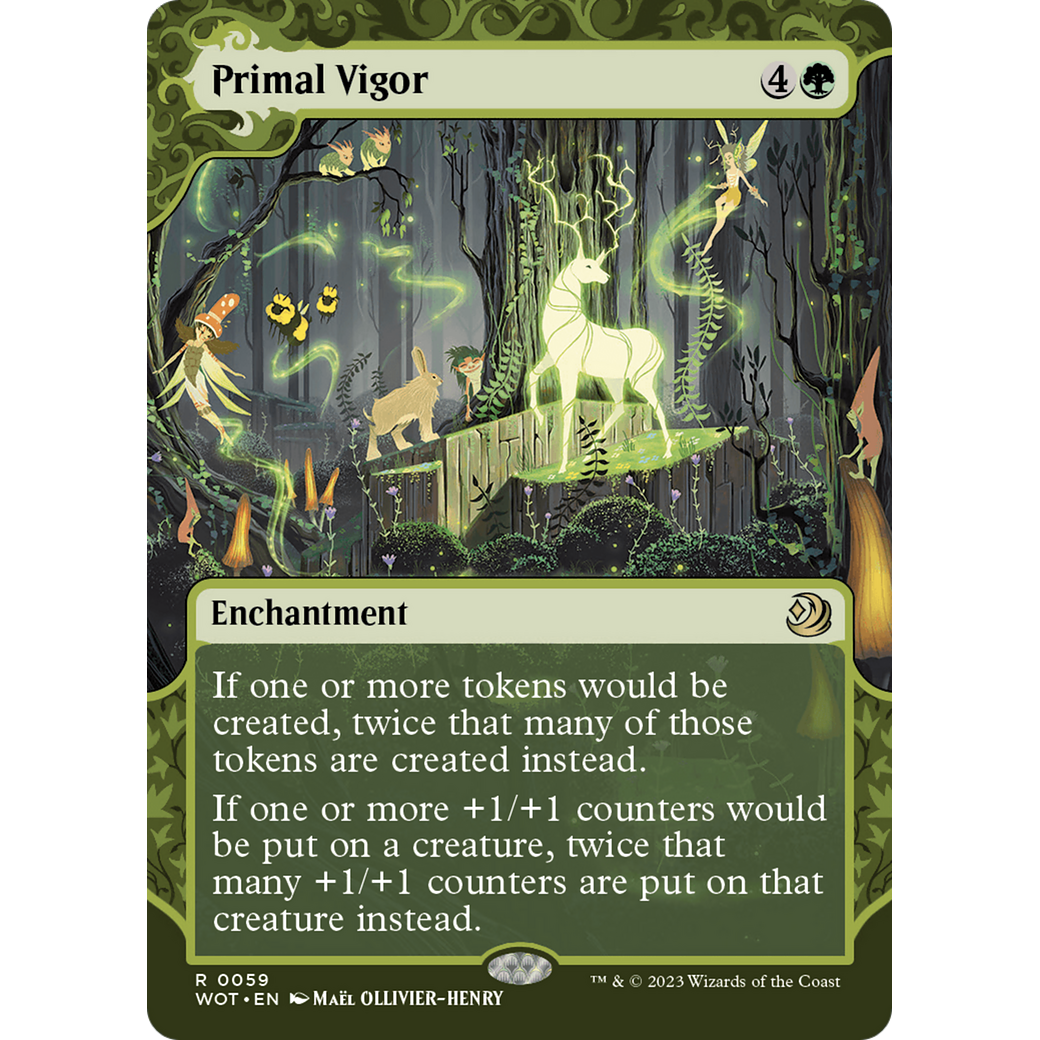 Primal Vigor (WOT-059) - Wilds of Eldraine: Enchanting Tales: (Showcase) (Borderless) Foil