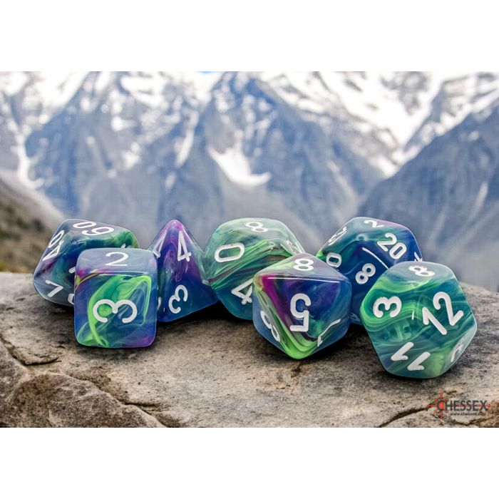 Chessex Festive Waterlily/White Mega-Hedral 7-Dice Set