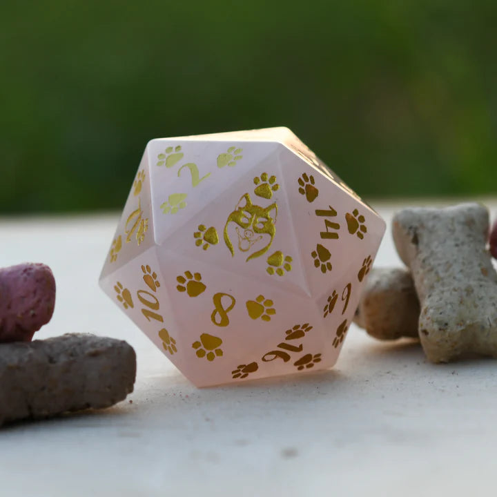 Misty Mountain - Husky Puppy Paws: 30mm D20 Rose Quartz