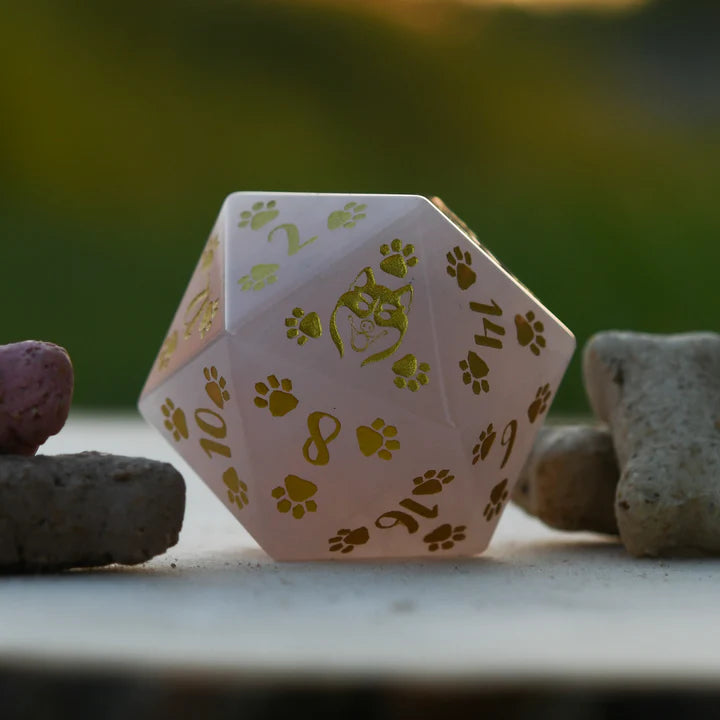 Misty Mountain - Husky Puppy Paws: 30mm D20 Rose Quartz