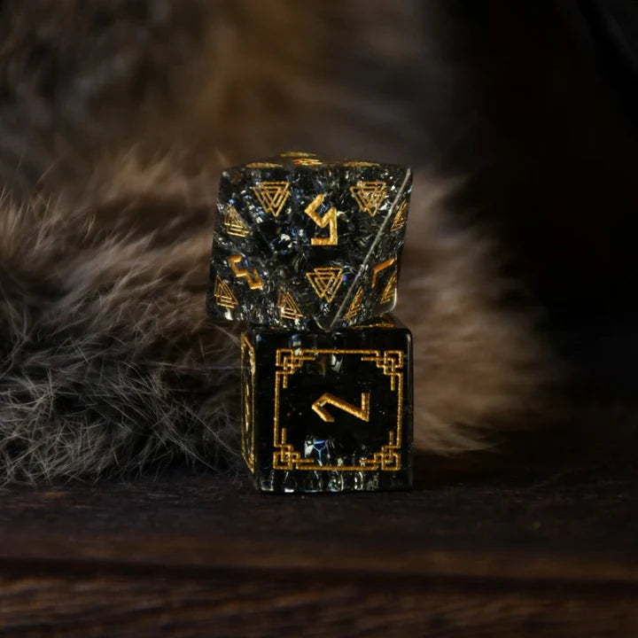 Misty Mountain - Nordic Black: Dice Around the World Collection - 7-set Shattered Glass Dice