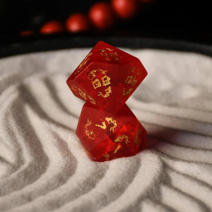Misty Mountain - Japanese Frosted Red: Dice Around the World Collection - 7-set Glass Dice
