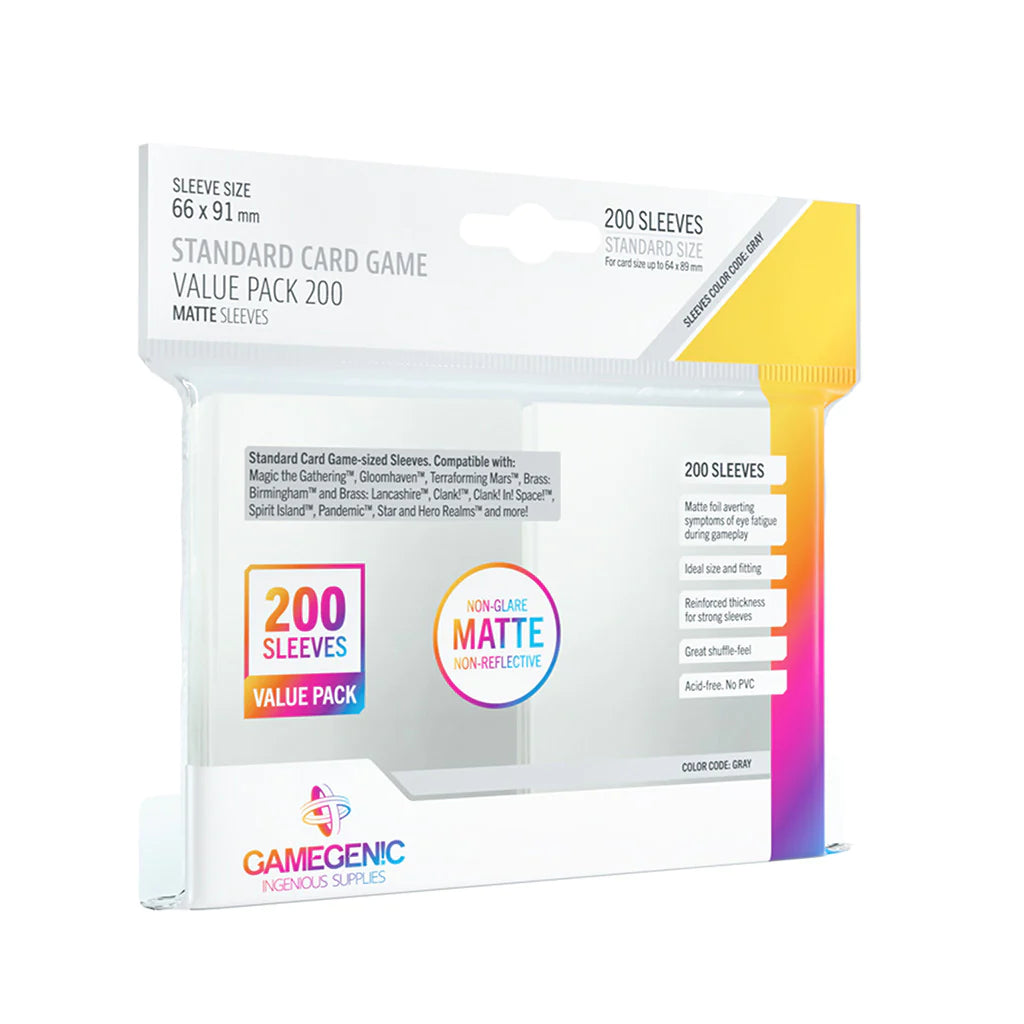 Gamegenic: Clear Value Pack - 200ct Standard Matte Sleeves 66 X 91mm