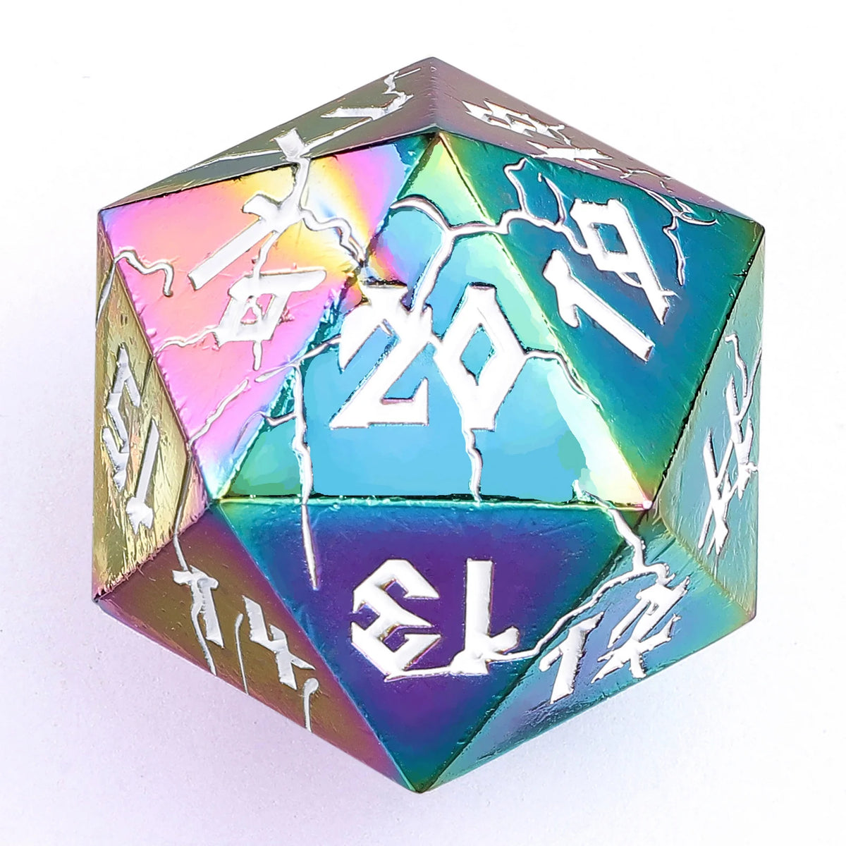 Barbarian Solid Metal D20 35mm Spin Down Dice - Chromatic Rainbow