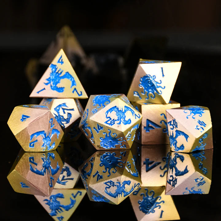 Monster Manual - Blue and Gold - Metal Dice (Set of 7)