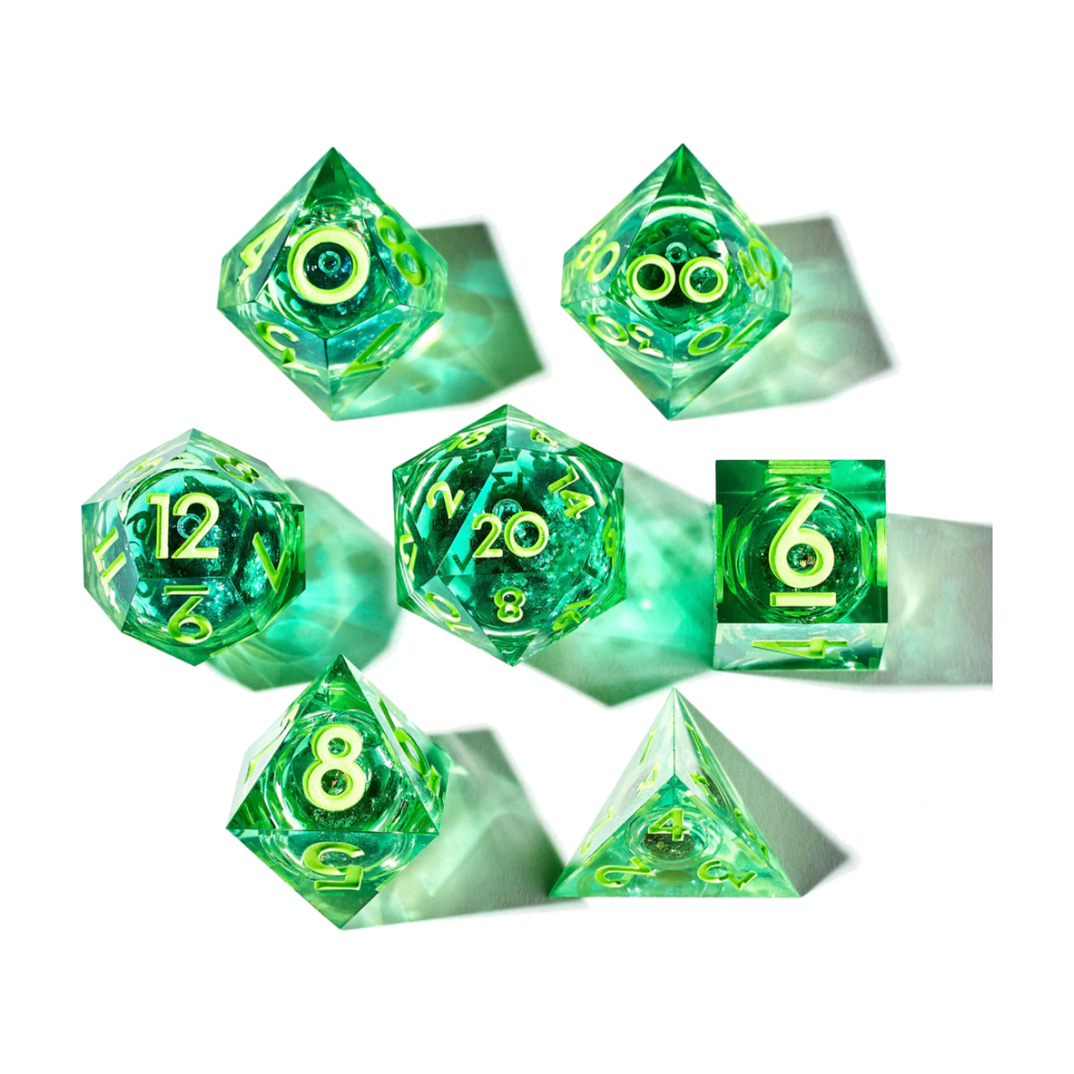 Green Gamer Juice 7-Piece Liquid Core Dice Set