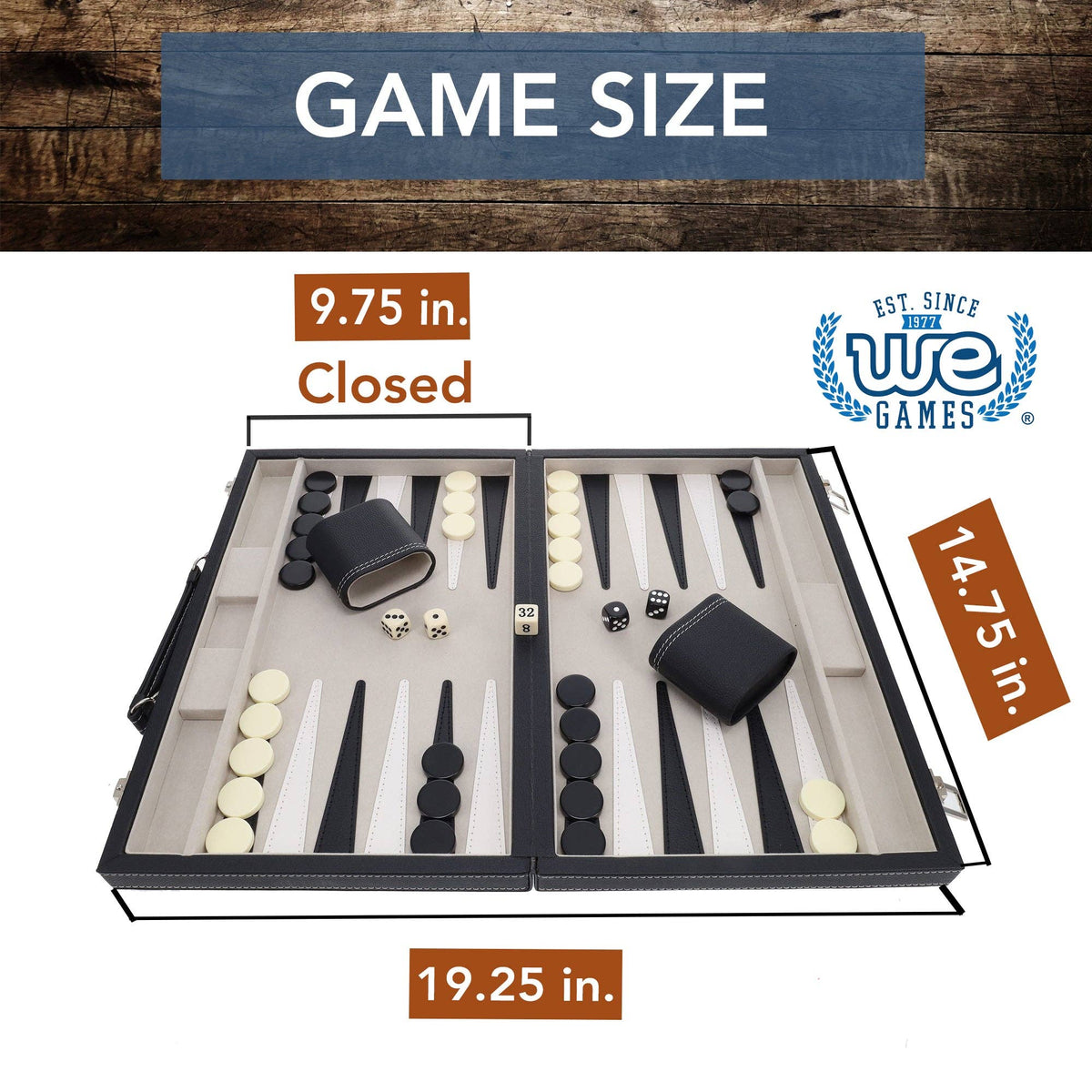 Elegant Black Leatherette Backgammon, 14.75 x 9.75 in.