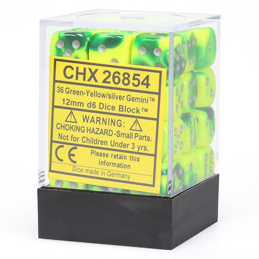 Chessex Gemini Green-Yellow/Silver Six-Sided 12mm Dice