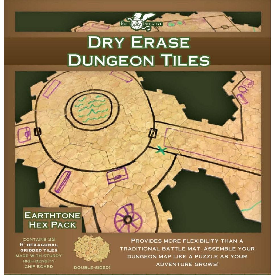 Dry Erase Dungeon Tiles, Earthtone - Pack of 33 6" hex tiles