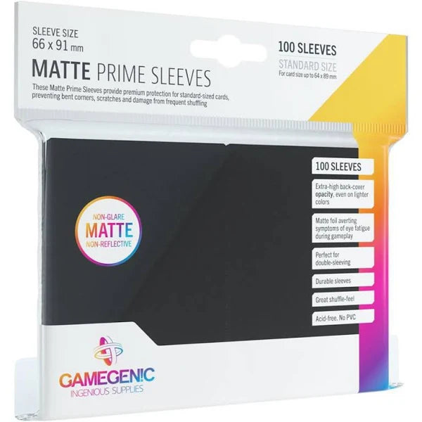 Gamegenic: Black 100ct Standard Matte Prime Sleeves 66 X 91mm